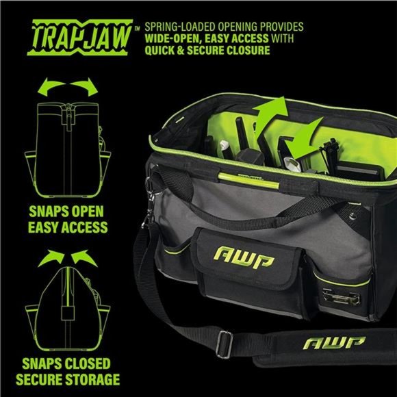 16 Inch  Trap Jaw Tool Bag with Lockable Pull Handles, Water-Resistant - Picture 3 of 6